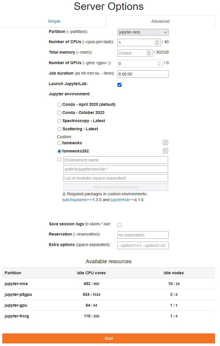 jupyter-slurm main starting page